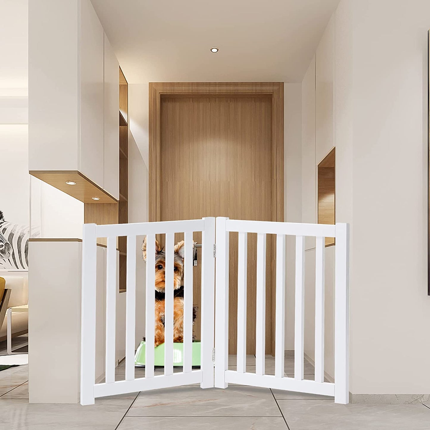 2-Panel Wooden Free Standing Foldable Dog Gate – Solid Hardwood 24" High, Step-Over Safety Pet Gate for Doorways, Stairs & Small Spaces - Indoor Use, White