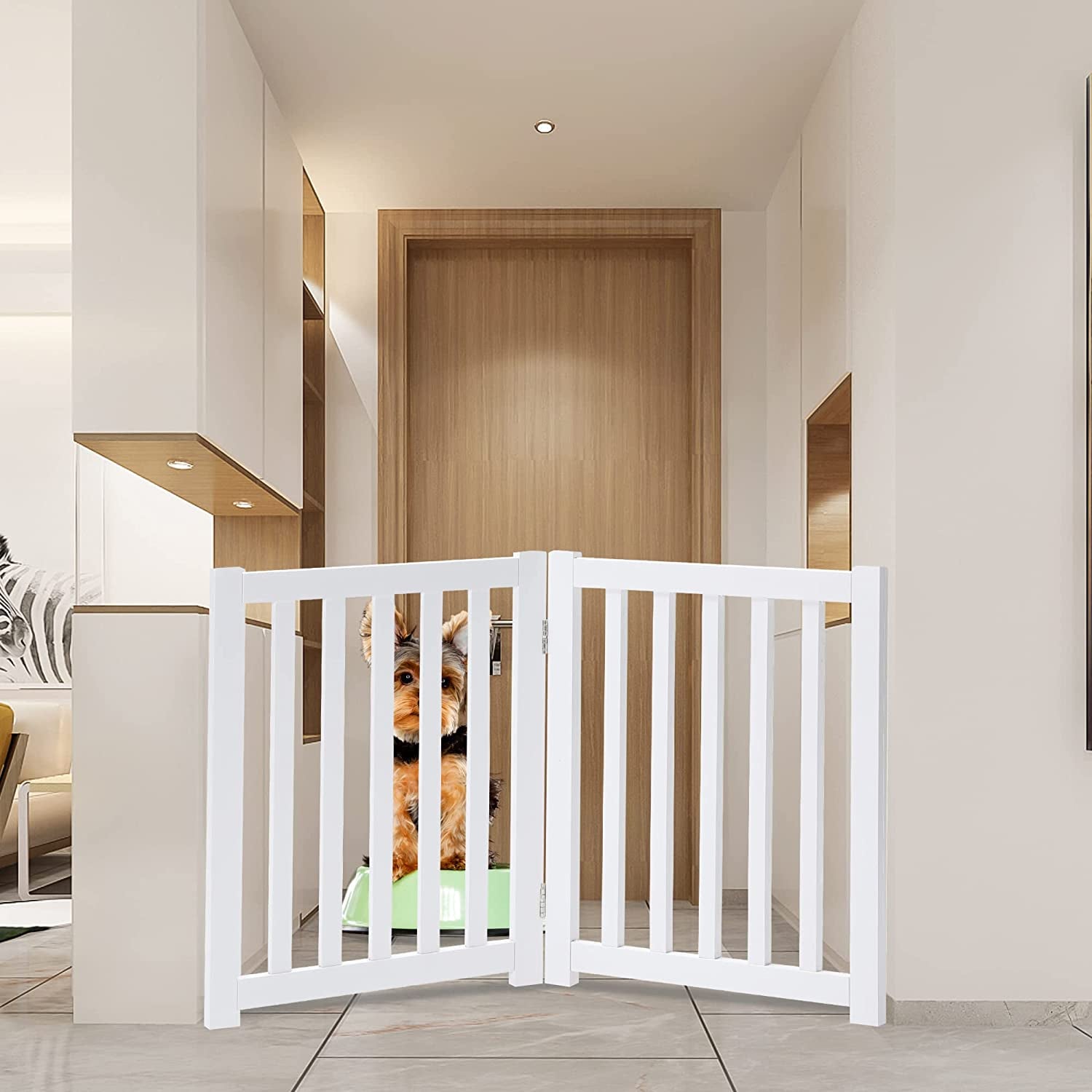 2-Panel Wooden Free Standing Foldable Dog Gate – Solid Hardwood 24" High, Step-Over Safety Pet Gate for Doorways, Stairs & Small Spaces - Indoor Use, White