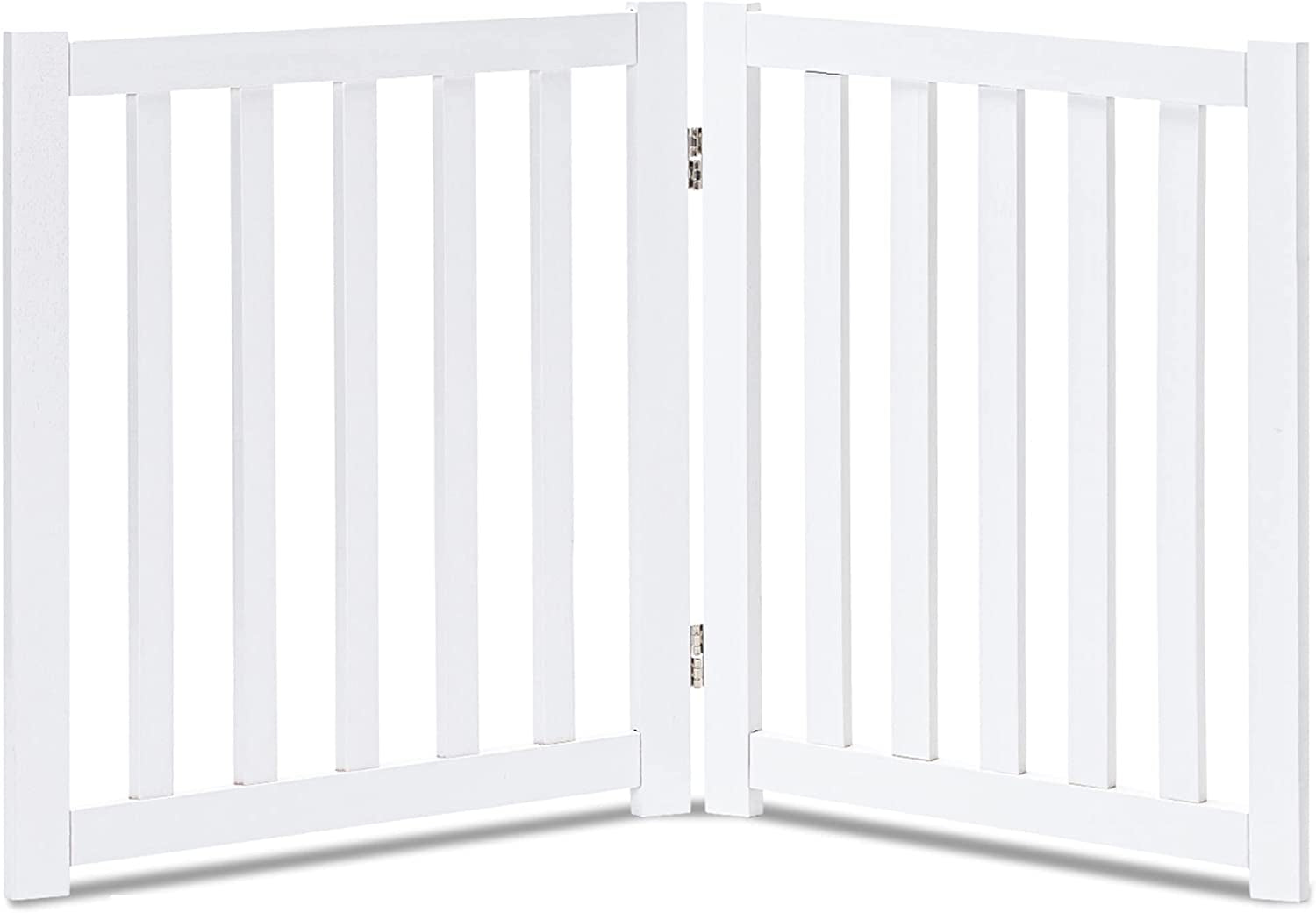 2-Panel Wooden Free Standing Foldable Dog Gate – Solid Hardwood 24" High, Step-Over Safety Pet Gate for Doorways, Stairs & Small Spaces - Indoor Use, White