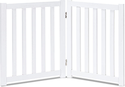 2-Panel Wooden Free Standing Foldable Dog Gate – Solid Hardwood 24" High, Step-Over Safety Pet Gate for Doorways, Stairs & Small Spaces - Indoor Use, White