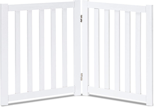 2-Panel Wooden Free Standing Foldable Dog Gate – Solid Hardwood 24" High, Step-Over Safety Pet Gate for Doorways, Stairs & Small Spaces - Indoor Use, White