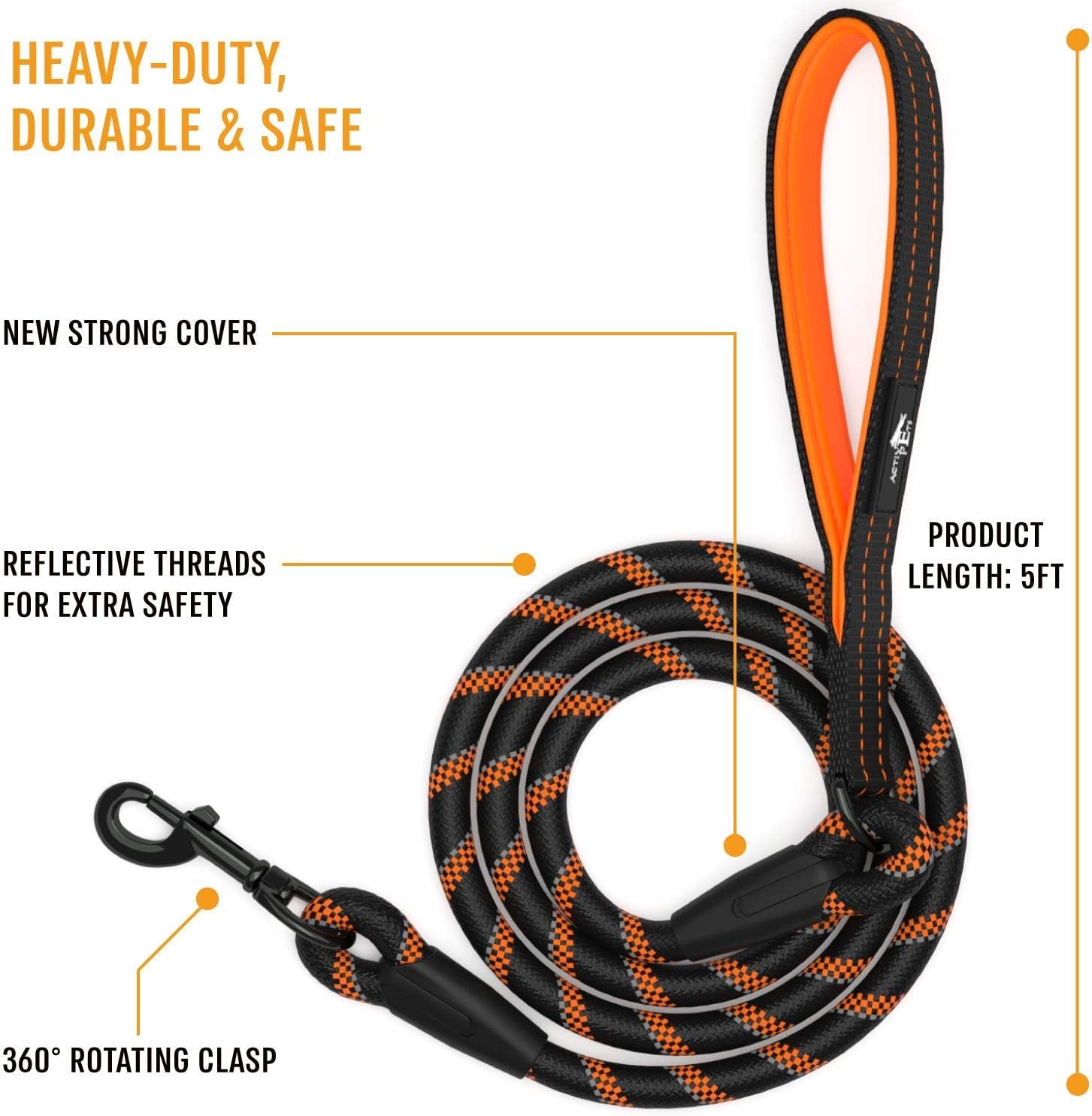 Strong Dog Rope Leash with Soft Comfortable Padded Handle and Highly Reflective Threads, for Small, Medium and Large Dogs, Puppy Leash for Training, Running and Walking