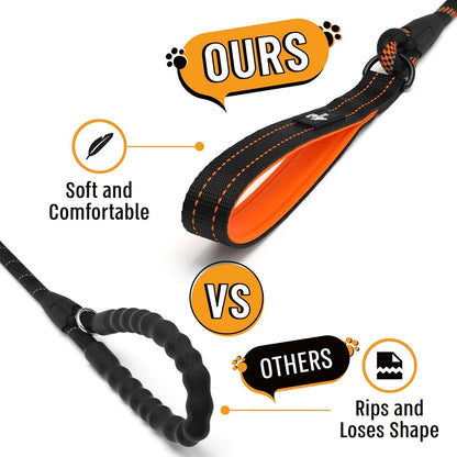 Strong Dog Rope Leash with Soft Comfortable Padded Handle and Highly Reflective Threads, for Small, Medium and Large Dogs, Puppy Leash for Training, Running and Walking