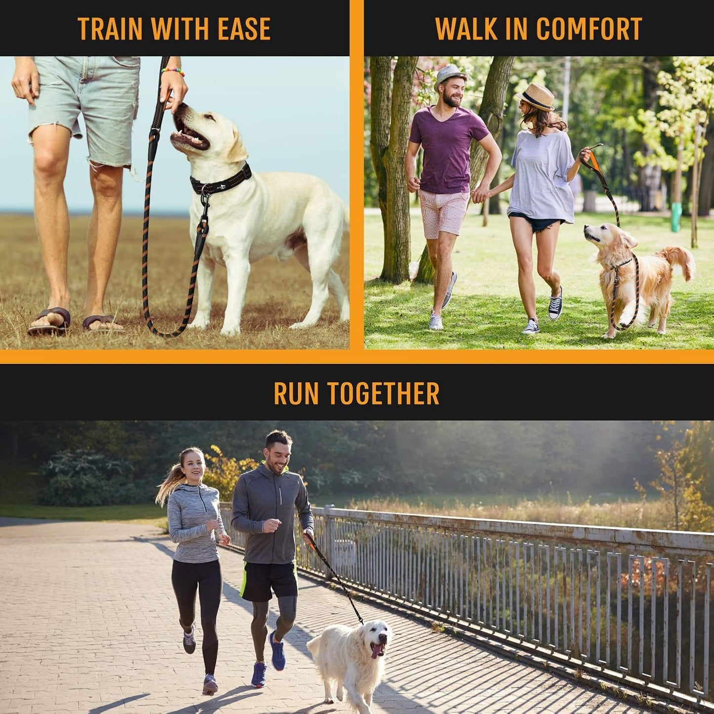Strong Dog Rope Leash with Soft Comfortable Padded Handle and Highly Reflective Threads, for Small, Medium and Large Dogs, Puppy Leash for Training, Running and Walking