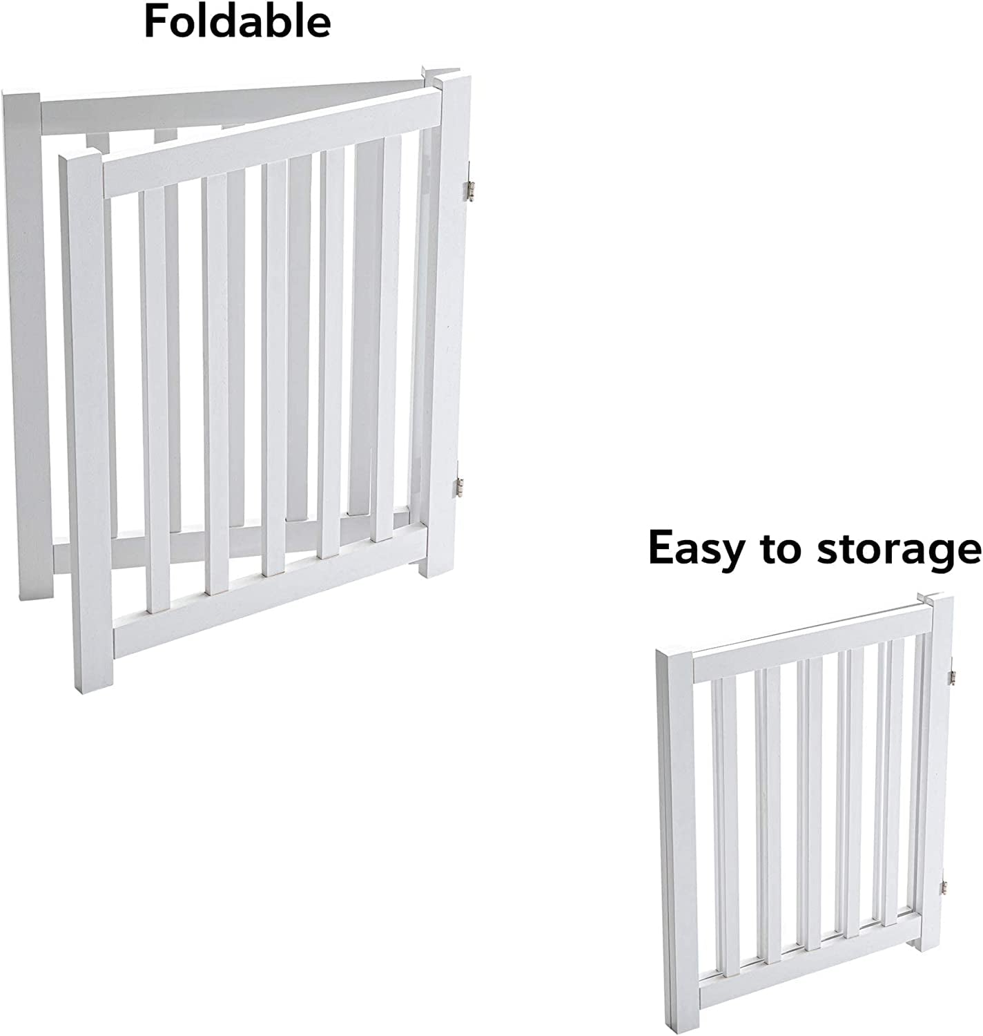 2-Panel Wooden Free Standing Foldable Dog Gate – Solid Hardwood 24" High, Step-Over Safety Pet Gate for Doorways, Stairs & Small Spaces - Indoor Use, White